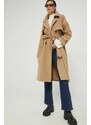 Trench kabát Abercrombie & Fitch dámský, béžová barva, přechodný, dvouřadový