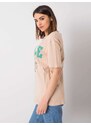 Fashionhunters Béžové dámské tričko s potiskem Margaret RUE PARIS