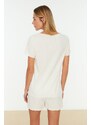 Trendyol White Corduroy T-shirt-Shorts Knitted Pajamas Set
