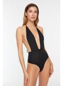 Trendyol Black Knitted Body With Low-Cut Back, Snap Snap Button