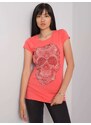 Fashionhunters Dámské korálové tričko s lebkou