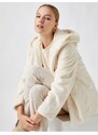 Koton Hooded Buttoned Plush Coat