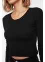 Trendyol Black-Grey 2-Pack Fitted Wide Collar Corduroy Stretchy Crop Knitted Blouse