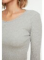 Trendyol Black-Grey 2-Pack Fitted Wide Collar Corduroy Stretchy Crop Knitted Blouse