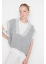 Trendyol Gray Soft Textured Oversized Collar Detailed Knitwear Sweater