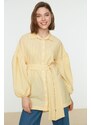 Trendyol Yellow Striped Belted Balloon Back of the Sleeves Long Woven Shirt