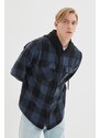 Trendyol Navy Blue Relax Fit Hooded Lumberjack Plaid Shirt