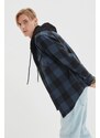 Trendyol Navy Blue Relax Fit Hooded Lumberjack Plaid Shirt