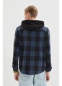 Trendyol Navy Blue Relax Fit Hooded Lumberjack Plaid Shirt