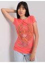 Fashionhunters Dámské korálové tričko s aplikací