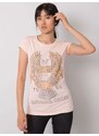 Fashionhunters Světle růžové dámské tričko s aplikací