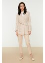 Trendyol Beige Belted Pocket Detailed Blazer Woven Jacket