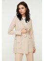 Trendyol Beige Belted Pocket Detailed Blazer Woven Jacket