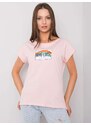Fashionhunters Světle růžové bavlněné dámské tričko