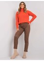 Fashionhunters Oranžové a béžové kostkované kalhoty