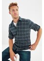 Trendyol Green Slim Fit Epaulette Lumberjack Plaid Shirt