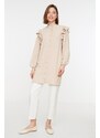 Trendyol Stone Ruched Collar Ruffle Detail Woven Shirt