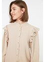 Trendyol Stone Ruched Collar Ruffle Detail Woven Shirt