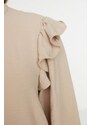 Trendyol Stone Ruched Collar Ruffle Detail Woven Shirt