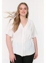 Trendyol Curve Weave Ecru V-Neck Tiered Blouse