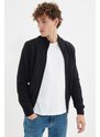 Trendyol Black Slim Fit Half Turtleneck Textured Zipper Wool Blended Knitwear Cardigan