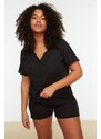 Trendyol Curve Black V-Neck Knitted Buttons Pajamas Set