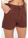 Trendyol Brown High Waist Denim Shorts With Pocket Details