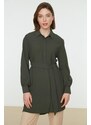 Trendyol Green Belted Hidden Pat Woven Shirt