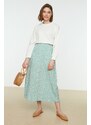 Trendyol Mint Floral Printed Viscose Woven Flare Skirt