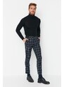 Trendyol Navy Blue Men's Slim Fit Chino Pockets Plaid Trousers