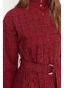 Trendyol Burgundy High Neck Pásková košile Tkané šaty