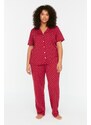 Trendyol Curve Claret Red Printed Knitted Buttons Pajamas Set