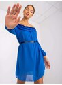 Fashionhunters Tmavě modré šaty s rameny od Ameline
