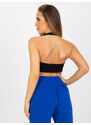 Fashionhunters Černý vypasovaný crop top basic v proužcích RUE PARIS