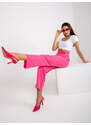 Fashionhunters Tmavě růžové dámské oblekové kalhoty s vysokým pasem
