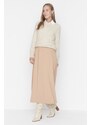 Trendyol Beige High Waist Knitted Skirt With Button Closure