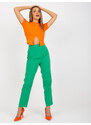 Fashionhunters Zelené, elegantní kalhoty z látky s rovnou nohavicí