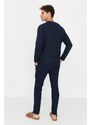 Trendyol Navy Blue Regular Fit Waffle Knitted Pajamas Set