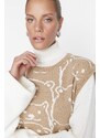 Trendyol Camel Teddy Bear Patterned Crew Neck Knitwear Sweater
