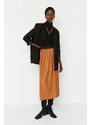 Trendyol Camel Pleated High Waist Woven Skirt