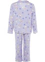 Trendyol Curve Lilac Rabbit Printed Woven Pajama Set