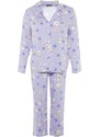 Trendyol Curve Lilac Rabbit Printed Woven Pajama Set