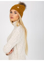 Fashionhunters Hořčicová zimní čepice s bambulí RUE PARIS