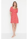 Trendyol Red Floral Skater/Waist Opening Guiped Viscose Mini Woven Dress