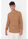 Trendyol Camel Regular Fit Crew Neck Textured Basic Knitwear Sweater