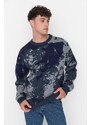 Trendyol Men's Indigo Slim Fit Crew Neck Jacquard Knitwear Sweater