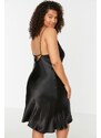 Trendyol Curve Black Straps, Satin Woven Back Detailed Nightgown