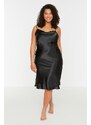 Trendyol Curve Black Straps, Satin Woven Back Detailed Nightgown