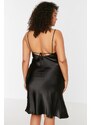 Trendyol Curve Black Straps, Satin Woven Back Detailed Nightgown