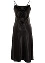 Trendyol Curve Black Straps, Satin Woven Back Detailed Nightgown